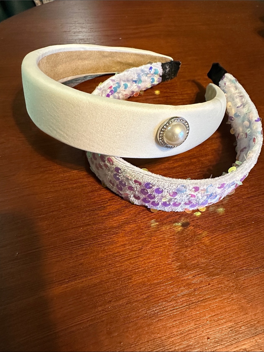 Pair of headbands Ivory Velvet Pearl Button Headband, Sequin Accent Headband